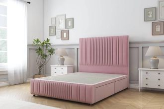 Sloomy Kingsley Plush Divan Base 2 Drawers-26 Headboard & 12 Footboard in Pink | Size: Small Single