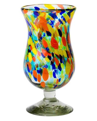 10 Strawberry Street Set Of 6 Carnival Hurricane Handblown Mexican Glasses