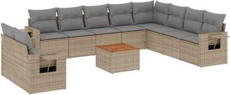 vidaXL Set De Sof&aacute;s De Jard&iacute;n 11pzas Con Cojines Rat&aacute;n Sint&eacute;tico Beige Vidaxl
