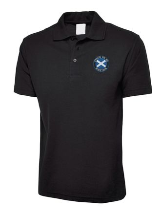 Generic Embroidered Proud to Be Scottish Badge Unisex Adults Polo Shirt, Scotland Flag Polo Shirt, Patriotic Poloshirt, Casual Wear Polo Shirt for Adults Blac