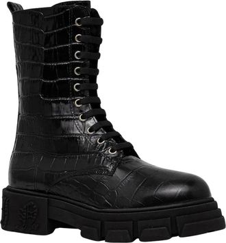 Philipp Plein Enkellaarsjes - Dames - Veterlaarzen - Zwart - 41 EU - Leer - Schoenen