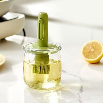 OEM Dispensador De Aceite De Oliva De Vidrio 2 En 1 Con Cepillo De Silicona Extensible: Botella Aceite Prueba Fugas Cocinar, Hornear Cocina (verde)