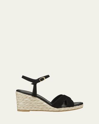 Stuart Weitzman Dayna Suede Crisscross Wedge Espadrilles