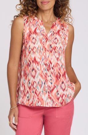 NYDJ Print Pleat Back Sleeveless Split Neck Blouse in Mojave Mirage at Nordstrom, Size Xx-Small