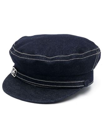 Alberta Ferretti logo-plaque denim sailor hat - women - Cotton - M - Blue