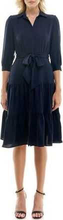 Nicole Miller Tiered Ruffle Midi Dress in Deep Navy at Nordstrom Rack, Size 10