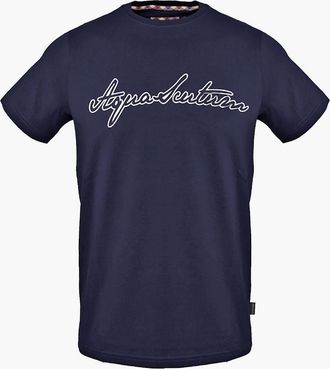 Aquascutum Mens Lacoste Lettering Crew Neck Short Sleeve T-Shirt - Navy - Size: 2X large