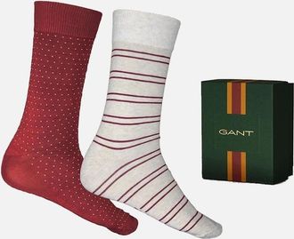 GANT Mens GANT 2-Pack Stripe& Mini Dot Socks Gift Set, Plumped Red - Size: 11/10.5/10/9/9.5