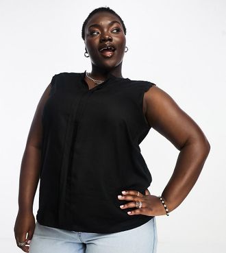 Only V-neck blouse with crochet trim in black