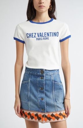 Valentino Garavani Chez Valentino Ringer T-Shirt in Ivory/Blue at Nordstrom, Size X-Large