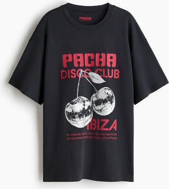 H&M Oversized T-Shirt mit Print - Grau