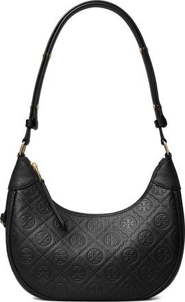 Tory Burch T Monogram Pebble Leather Crescent Shoulder Bag in Black at Nordstrom
