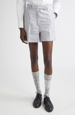 Thom Browne Pinstripe Linen & Cotton Sack Shorts in Light Grey at Nordstrom, Size 8 Us
