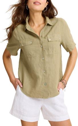 Tommy Bahama Castialina Utility Linen Button-Up Shirt in Sea Clay at Nordstrom, Size X-Small
