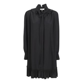 Chlo&eacute; Short Dresses, female, Black, Size: XS Tie-front Long-sleeve Mini Dress