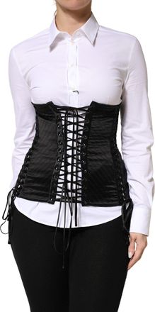 Dolce & Gabbana Womens Black Silk Lace-Up Waist Cincher Corset Top
