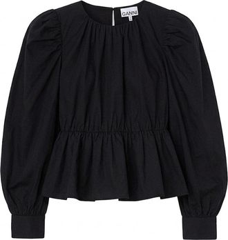 Ganni Compact Poplin Gathered Peplum Blouse