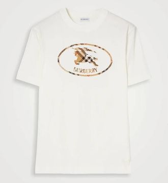 Burberry Check Knight Stamp Cotton T-shirt, Size Medium