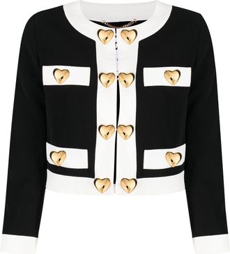 Moschino heart-embellished cropped jacket - women - Elastane/Polyester/Silk/Acetate - 40 - Black