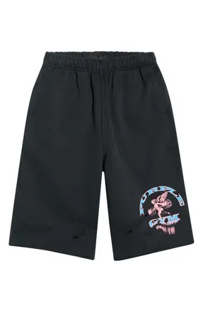 Purple Logo Graphic Relaxed Fit Cotton Shorts in Black at Nordstrom, Size Xx-Large