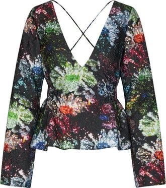 Stine Goya Bloemen Peplum Top - Dames - Blouses - Veelkleurig - XS - Polyester - Overhemden