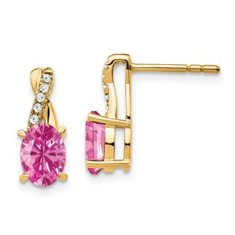 Diamond2Deal 10k Yellow Gold Created Pink Sapphire and Diamond Earrings