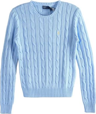 Ralph Lauren Kabelgebreid katoenen vest met ronde hals - Dames - Ronde hals truien - Blauw - M - Katoen - Truien & Vesten