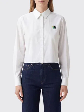Msgm Camicia cropped in cotone con logo ricamato a contrasto