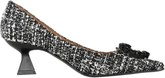 Roberto Festa Milano Witte Tweed Hak Pumps met Hartjuweel - Dames - Pumps - Zwart - 37 EU - Tweed - Schoenen