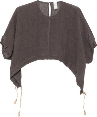 120% Lino 120% Lino, Blouses, female, Brown, Size: XL Short-Sleeved Linen Blouse