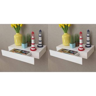 Berkfield Home Floating Wall Shelves with Drawers 2 pcs White 48 cm