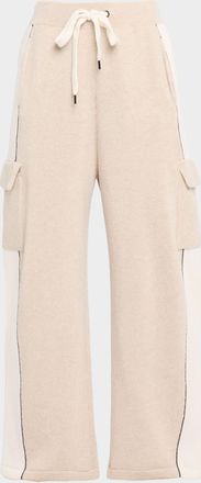 Brunello Cucinelli Cashmere Rib Wide-Leg Cargo Sport Pants