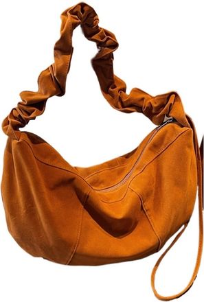 Generic Women Suede Small Hobo Tote Handbag Ruched Bag With Adjustable Strap Crossbody Purse Clutch For Work Travel(Brown)