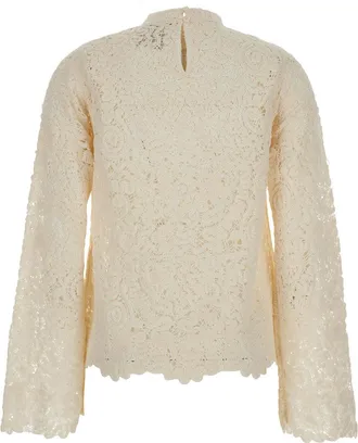 Semicouture Womens Pullover Lace Pull Beige Virgin Wool Tops Top