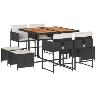 vidaXL Vidaxl - Set De Comedor De Jard&iacute;n 9 Pzas Y Cojines Rat&aacute;n Sint&eacute;tico Negro