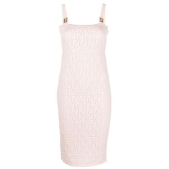 Fendi Kleedjes, Dames, Roze, S, Polyester, Zalmroze zomerjurk met deboss logo