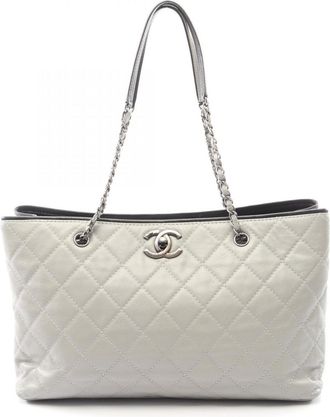 Chanel Black Gray Leather Handbag Tote Bag (Pre-Owned)