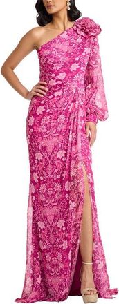 Tadashi Shoji Print One-Shoulder Gown in Magenta/multi at Nordstrom, Size 14