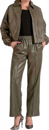 Elan Vegan Leather Wide Leg Pants In Pine