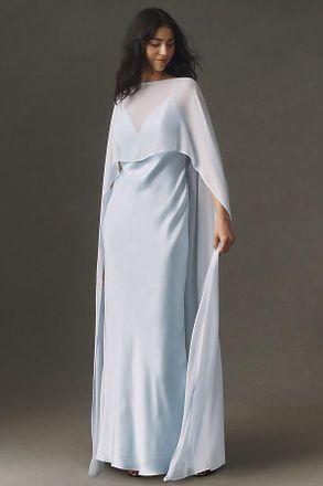 BHLDN Brigid Chiffon Cape Maxi Dress