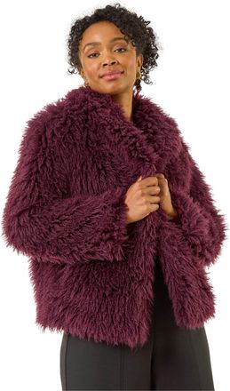 Roman Womens Petite Faux Fur Collar Coat - Wine - Size 18 UK