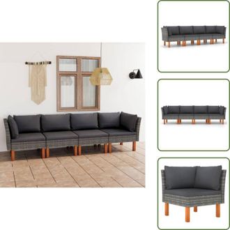 vidaXL The Living Store Divano da Giardino a 4 Posti con Cuscini Grigio in Polyrattan - Divano da esterno