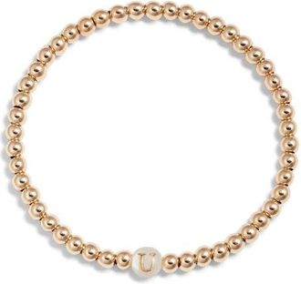 Nashelle Mother of Pearl Initial Beaded Bracelet in Gold Fill U at Nordstrom