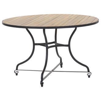 Beliani Mesa De Comedor De Jard&iacute;n Estilo R&uacute;stico Moderno Con Estructura De Acero Y Madera De Acacia Marr&oacute;n Claro Lascari