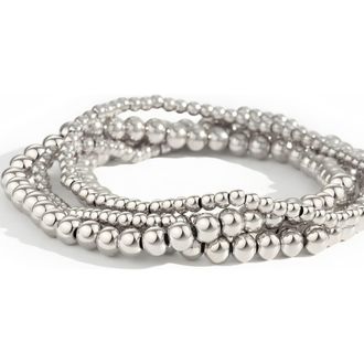 Mint & Lily 3mm & 5mm Beaded Bracelet Stacking Set in Silver at Nordstrom, Size 6.5