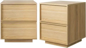 Sweeek Mesita efecto madera 2 cajones, set de 2, natural