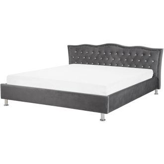 Beliani Beliani - Cama Con Somier De Terciopelo Gris Oscuro 180 X 200 Cm Cabecero Botones Metz