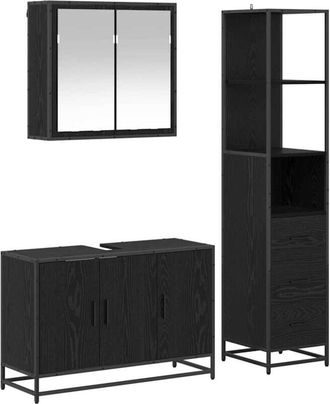 vidaXL Juego De Muebles De Ba&ntilde;o 3 Pcs Roble Negro Madera De Ingenier&iacute;a Vidaxl