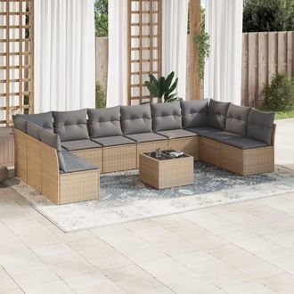 vidaXL Set De Sof&aacute;s De Jard&iacute;n 11pzas Con Cojines Rat&aacute;n Sint&eacute;tico Beige Vidaxl