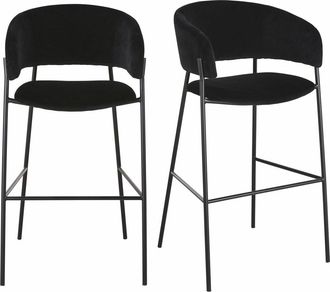 Maisons du monde Set de 2 taburetes altos de bar de terciopelo y acero negro, alt. 78 cm